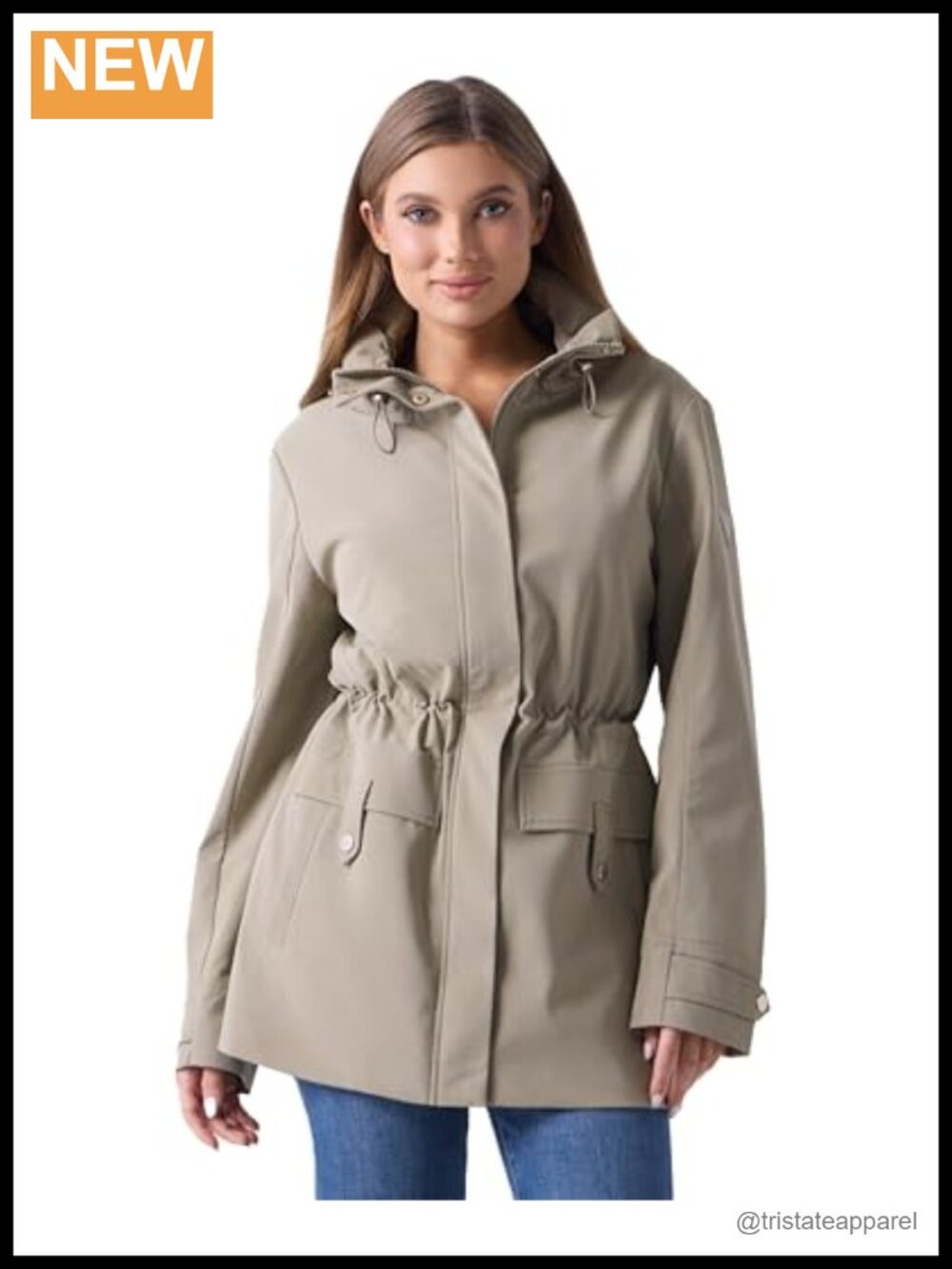 Faux Leather Coated Field Jacket with Gold Hardware, Full Zip, Adjustable Waist